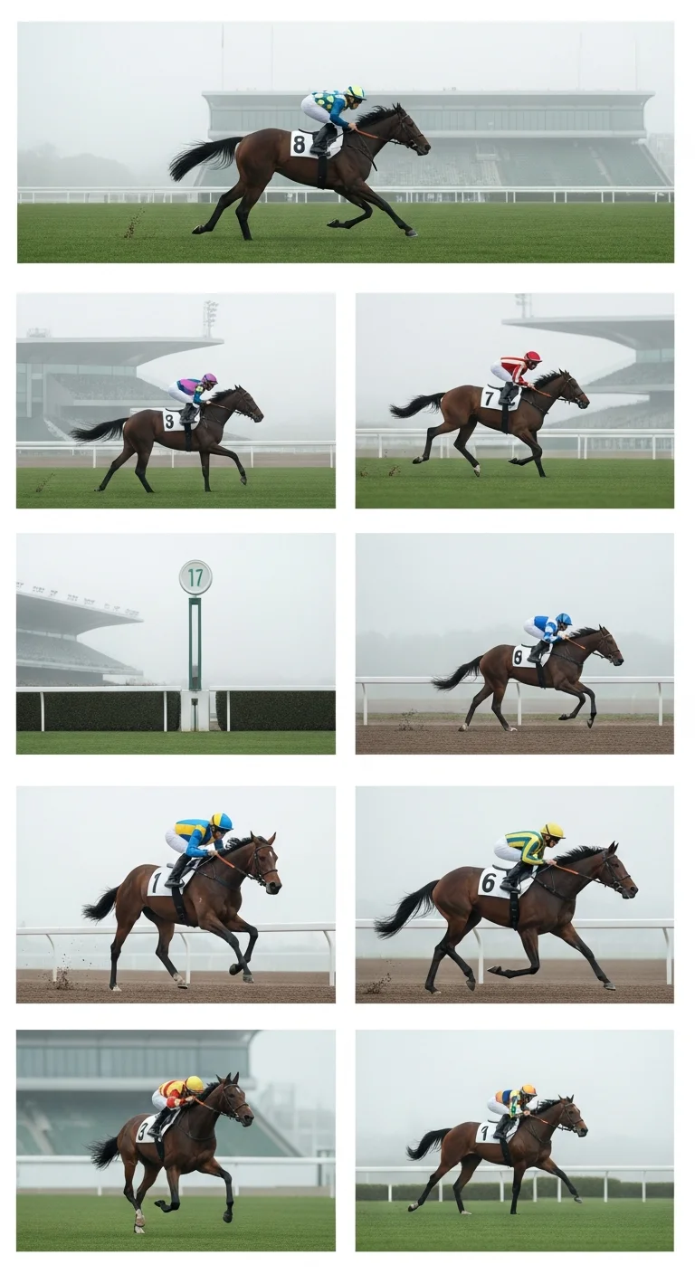Vue analytique d'une course de chevaux